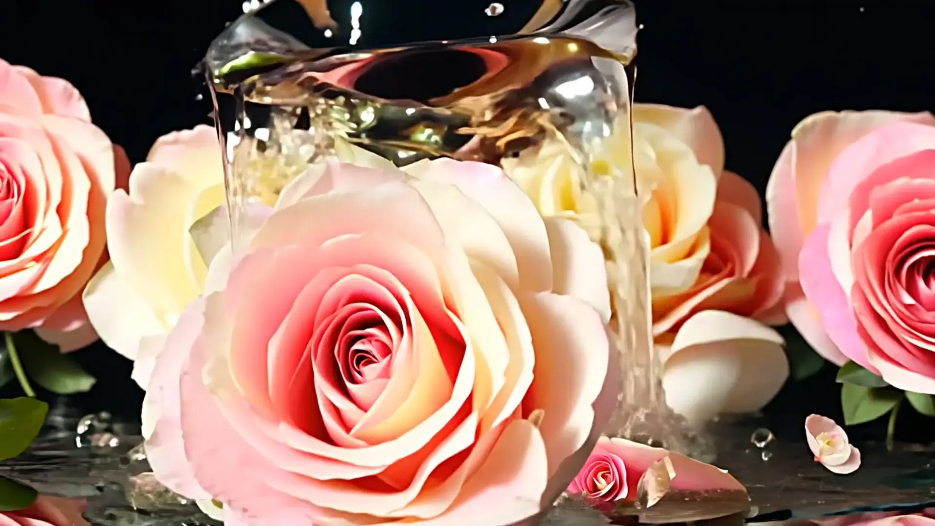 Sensual Roses and Water Overlay for Beauty Product Ads